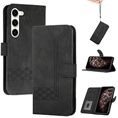 Leather Case Stands Flip Cover Holder YX4 for Samsung Galaxy S22 5G Black