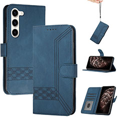 Leather Case Stands Flip Cover Holder YX4 for Samsung Galaxy S22 5G Blue