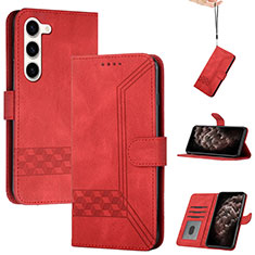 Leather Case Stands Flip Cover Holder YX4 for Samsung Galaxy S22 Plus 5G Red