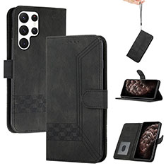 Leather Case Stands Flip Cover Holder YX4 for Samsung Galaxy S22 Ultra 5G Black