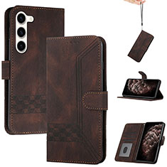 Leather Case Stands Flip Cover Holder YX4 for Samsung Galaxy S23 5G Brown