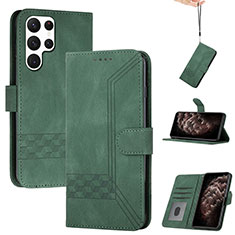 Leather Case Stands Flip Cover Holder YX4 for Samsung Galaxy S23 Ultra 5G Green