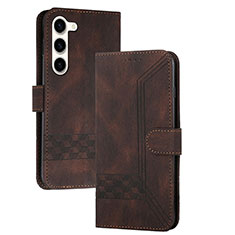Leather Case Stands Flip Cover Holder YX4 for Samsung Galaxy S24 Plus 5G Brown