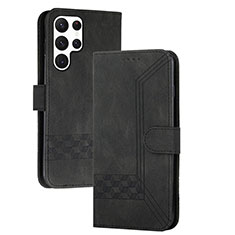 Leather Case Stands Flip Cover Holder YX4 for Samsung Galaxy S24 Ultra 5G Black