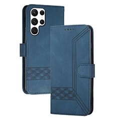 Leather Case Stands Flip Cover Holder YX4 for Samsung Galaxy S24 Ultra 5G Blue