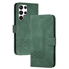 Leather Case Stands Flip Cover Holder YX4 for Samsung Galaxy S24 Ultra 5G Green