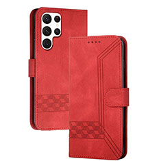 Leather Case Stands Flip Cover Holder YX4 for Samsung Galaxy S24 Ultra 5G Red