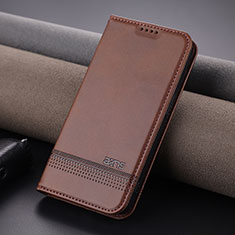 Leather Case Stands Flip Cover Holder YZ1 for Apple iPhone 15 Pro Brown