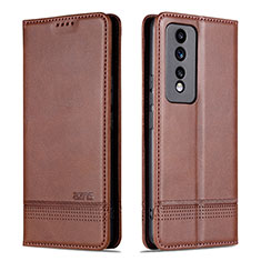 Leather Case Stands Flip Cover Holder YZ1 for Huawei Honor 80 GT 5G Brown