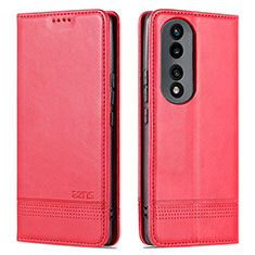 Leather Case Stands Flip Cover Holder YZ1 for Huawei Honor 90 5G Hot Pink