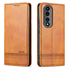 Leather Case Stands Flip Cover Holder YZ1 for Huawei Honor 90 5G Light Brown