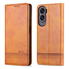 Leather Case Stands Flip Cover Holder YZ1 for Huawei Honor 90 Lite 5G Light Brown