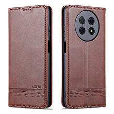 Leather Case Stands Flip Cover Holder YZ1 for Huawei Nova Y91 Brown