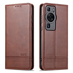 Leather Case Stands Flip Cover Holder YZ1 for Huawei P60 Brown
