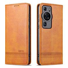 Leather Case Stands Flip Cover Holder YZ1 for Huawei P60 Light Brown