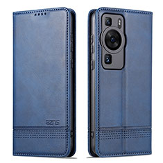 Leather Case Stands Flip Cover Holder YZ1 for Huawei P60 Pro Blue