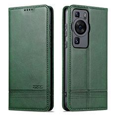 Leather Case Stands Flip Cover Holder YZ1 for Huawei P60 Pro Green