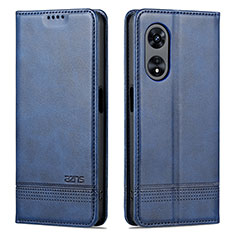 Leather Case Stands Flip Cover Holder YZ1 for Oppo A58 5G Blue