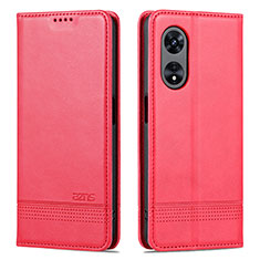 Leather Case Stands Flip Cover Holder YZ1 for Oppo A58 5G Hot Pink
