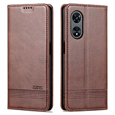 Leather Case Stands Flip Cover Holder YZ1 for Oppo A78 5G Brown