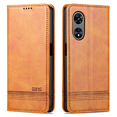 Leather Case Stands Flip Cover Holder YZ1 for Oppo A78 5G Light Brown