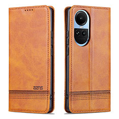 Leather Case Stands Flip Cover Holder YZ1 for Oppo Reno10 5G Light Brown