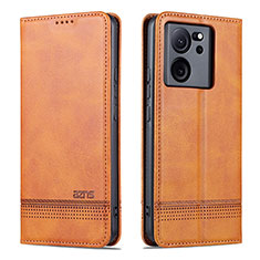 Leather Case Stands Flip Cover Holder YZ1 for Xiaomi Mi 13T 5G Light Brown