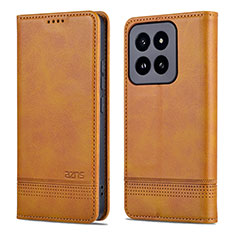 Leather Case Stands Flip Cover Holder YZ1 for Xiaomi Mi 14 Pro 5G Light Brown