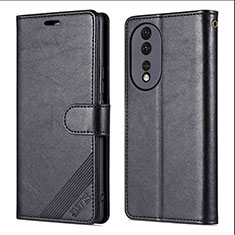 Leather Case Stands Flip Cover Holder YZ3 for Huawei Honor 90 5G Black