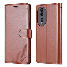 Leather Case Stands Flip Cover Holder YZ3 for Huawei Honor 90 5G Brown