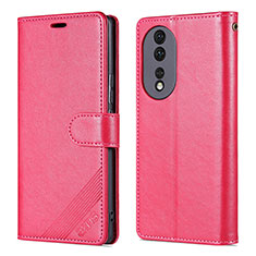 Leather Case Stands Flip Cover Holder YZ3 for Huawei Honor 90 5G Hot Pink