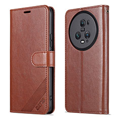 Leather Case Stands Flip Cover Holder YZ3 for Huawei Honor Magic5 Pro 5G Brown