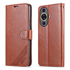 Leather Case Stands Flip Cover Holder YZ3 for Huawei Nova 11 Brown