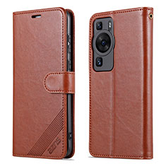 Leather Case Stands Flip Cover Holder YZ3 for Huawei P60 Brown