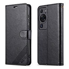Leather Case Stands Flip Cover Holder YZ3 for Huawei P60 Pro Black