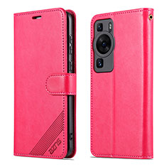 Leather Case Stands Flip Cover Holder YZ3 for Huawei P60 Pro Hot Pink