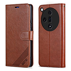 Leather Case Stands Flip Cover Holder YZ3 for Oppo Find X7 5G Brown