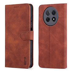 Leather Case Stands Flip Cover Holder YZ4 for Huawei Nova Y91 Brown
