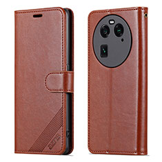 Leather Case Stands Flip Cover Holder YZ4 for Oppo Find X6 Pro 5G Brown