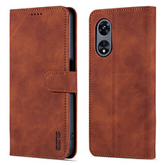 Leather Case Stands Flip Cover Holder YZ5 for Oppo A58 5G Brown