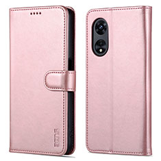 Leather Case Stands Flip Cover Holder YZ5 for Oppo A58 5G Rose Gold