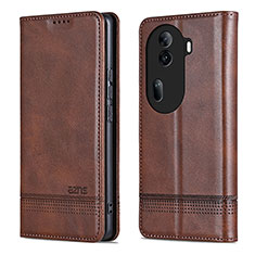 Leather Case Stands Flip Cover Holder YZ5 for Oppo Reno11 Pro 5G Brown