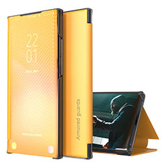 Leather Case Stands Flip Cover Holder ZL1 for Samsung Galaxy F12 Yellow