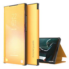 Leather Case Stands Flip Cover Holder ZL1 for Samsung Galaxy S22 Ultra 5G Yellow