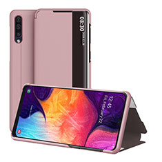 Leather Case Stands Flip Cover Holder ZL2 for Samsung Galaxy A50 Rose Gold