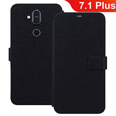 Leather Case Stands Flip Cover L01 for Nokia 7.1 Plus Black