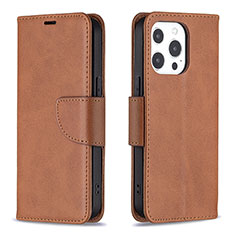 Leather Case Stands Flip Cover L01 Holder for Apple iPhone 14 Pro Brown