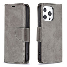 Leather Case Stands Flip Cover L01 Holder for Apple iPhone 15 Pro Dark Gray
