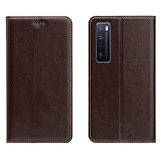 Leather Case Stands Flip Cover L01 Holder for Huawei Nova 7 5G Brown