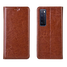 Leather Case Stands Flip Cover L01 Holder for Huawei Nova 7 5G Orange